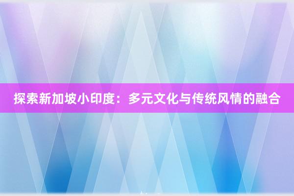 探索新加坡小印度：多元文化与传统风情的融合